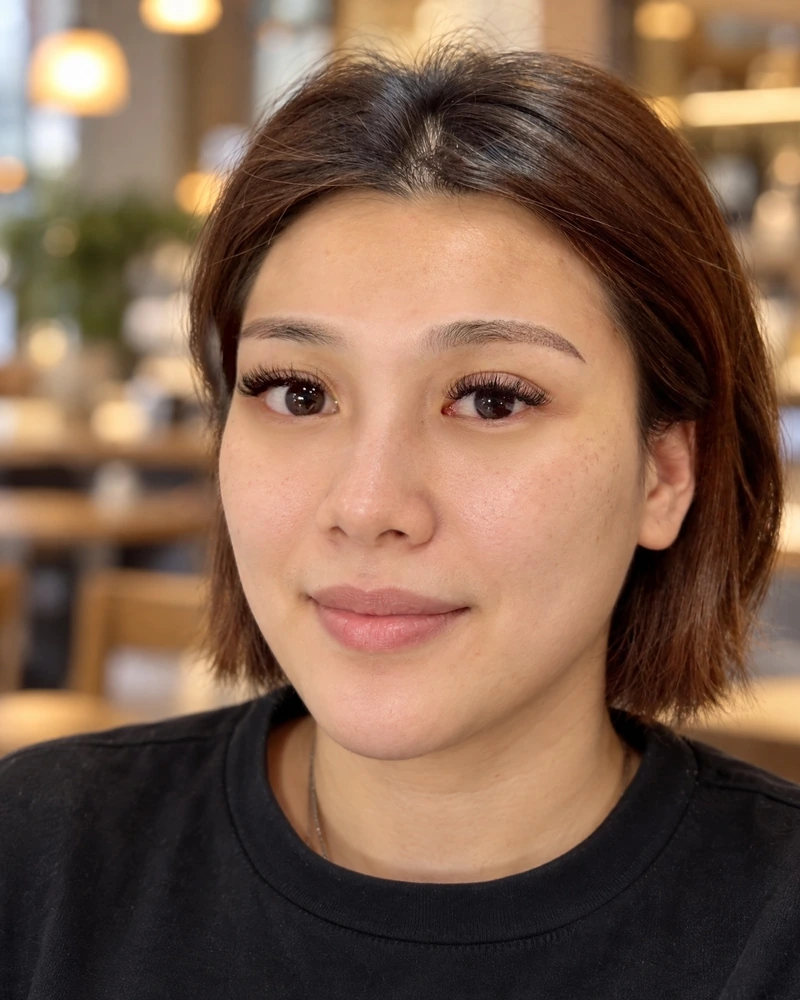Jimary client headshot, face AI-generated, brows are her real result