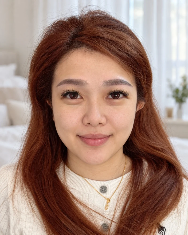 Jimary client headshot, face AI-generated, brows are her real result